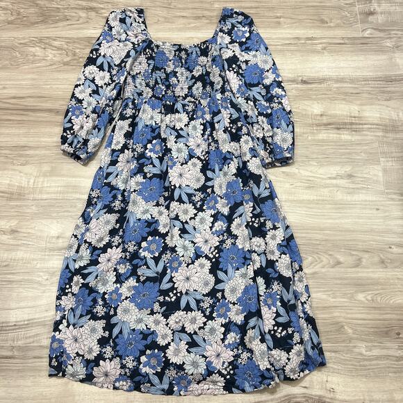 J. Crew Smocked Linen Daydream Dress Zinnia Floral Size MT Boho Dress - Picture 4 of 11